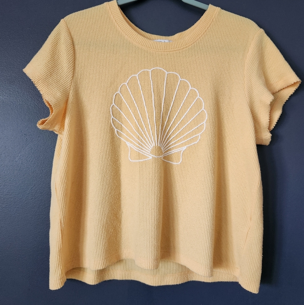 PJ Salvage Maritime XL Seashell Waffle Knit Top Excellent Condition Sunny Yellow